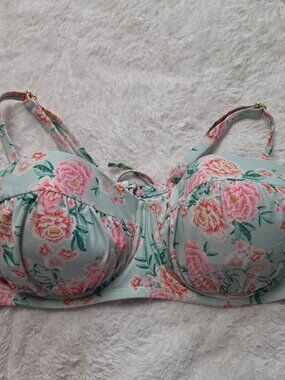 Xhilaration Pastel Mint & Pink Floral Underwire Bikini Top Plus Size 22W